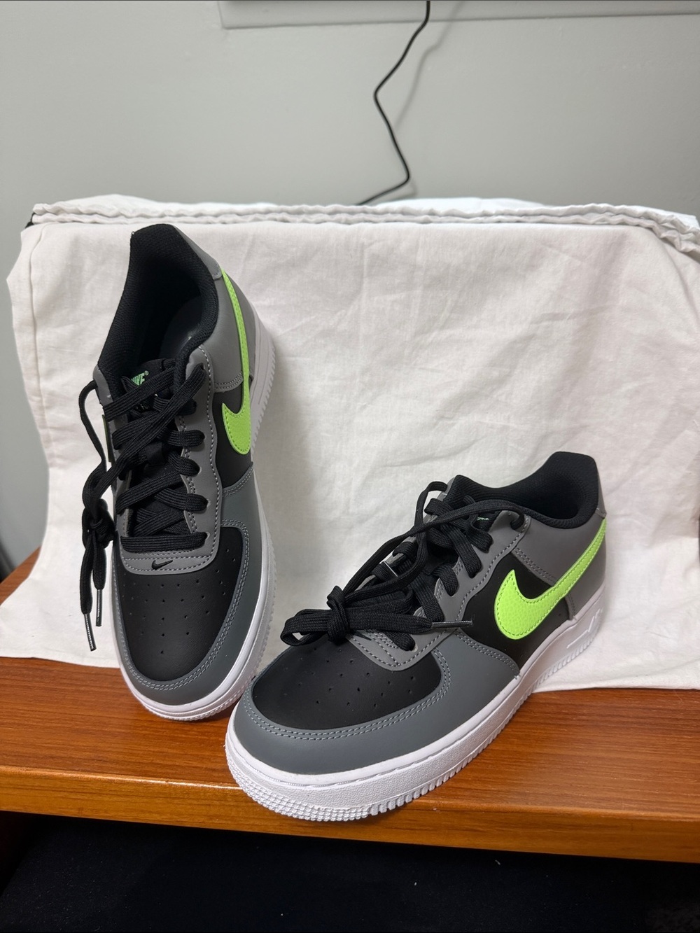 Nike Low-Top Athletic Sneakers in Black, Gray & Neon Green